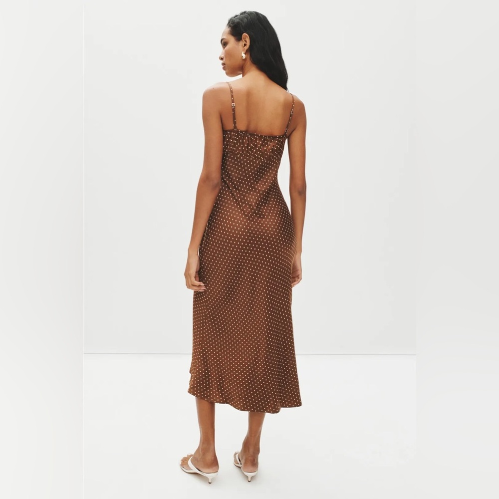 Ciao Lucia brown polka dot Leo Satin midi dress - Picture 2 of 13